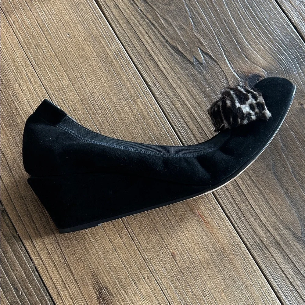 Anyi Lu Black Wedges with Leopard Accent